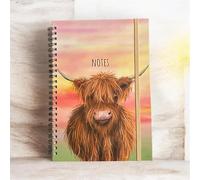 Shineone Watercolour Floral & Highland Cow Spiral Bound Notebook with Elastic Band Closure, A5 Size, 160 Pages, 80 GSM Premium Paper Hardback Cover (Higland Cow (Size A5))