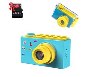 ShinePick Camera, Digital Camera, Waterproof / 8MP / HD 1080P / 2 Inch Screen/Photo & Video/Frame/Filter, Camera with 32G Memory Card, Gifts for Children (Blue)