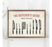 SHINERING Canvas Painting Meat Knives The Butcher'S Guide Posters Prints Butcher Shop Wall Art Butcher Diagram Kitchen Picture Wall Decor 60X80Cm Unframed