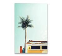 SHINERING Canvas Painting Vintage Landscape Surfboard Palm Trees Surf Van Holiday Trip Poster Print Wall Art Pictures For Home Decoration A2 21X30Cm Unframed