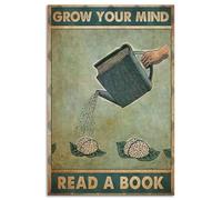 SHINERING Grow Your Mind Read A Book Poster Girl Love Books Vintage Canvas Painting Book Lover Reading Library Wall Art Home Decor 40X50Cm Unframed