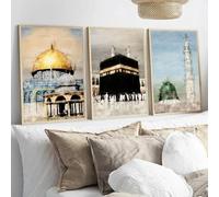 SHINERING Islamic Masjid Mosque Allah Mecca Medina Kaaba Sacred Place Posters Canvas Painting Print Wall Art Pictures Living Room Decor 50Cmx70Cmx3Pcs No Frame
