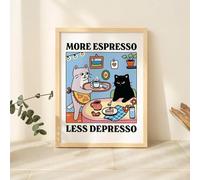 SHINERING More Espresso Less Depresso Cartoon Cat Kitchen Canvas Painting Poster And Prints Wall Art Picture For Cafe Decor Home Decor A1 21X30Cm Unframed