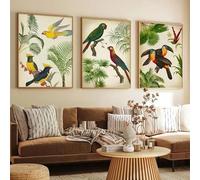 SHINERING Tropical Birds Fauna Flora Print Canvas Painting Parrot Toucan Palm Tree Wall Art Poster For Living Room Home Decor Picture 40Cmx50Cmx3Pcs No Frame