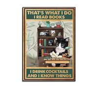 SHINERING Tuxedo Cat That’S What I Do I Read Books I Drink Cocktails And I Know Things Poster Wall Art, Cat Reading Book Print Art Canvas Painting 21Cmx30Cm No Frame