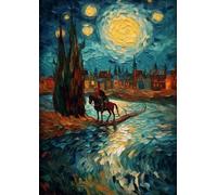 SHINERING Vintage Impressionism Cowboy And Horse Poster Western Landscape Artwork Canvas Painting Wild West Wall Art Picture Home Decor A3 40X50Cm Unframed