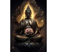 SHINERING Vintage Lotus Meditation Buddha Statue Sculpture Art Poster Aesthetics Zen Religion Canvas Painting Edition Living Room Home Decor A19 60X80Cm Unframed