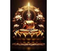 SHINERING Vintage Lotus Meditation Buddha Statue Sculpture Art Poster Aesthetics Zen Religion Canvas Painting Edition Living Room Home Decor A5 21X30Cm Unframed