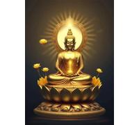 SHINERING Vintage Lotus Meditation Buddha Statue Sculpture Art Poster Aesthetics Zen Religion Canvas Painting Edition Living Room Home Decor A3 50X70Cm Unframed