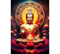 SHINERING Vintage Lotus Meditation Buddha Statue Sculpture Art Poster Aesthetics Zen Religion Canvas Painting Edition Living Room Home Decor A13 50X70Cm Unframed