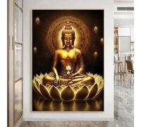 SHINERING Vintage Lotus Meditation Buddha Statue Sculpture Art Poster Aesthetics Zen Religion Canvas Painting Edition Living Room Home Decor A17 60X80Cm Unframed