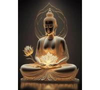 SHINERING Vintage Lotus Meditation Buddha Statue Sculpture Art Poster Aesthetics Zen Religion Canvas Painting Edition Living Room Home Decor A6 50X70Cm Unframed