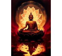 SHINERING Vintage Lotus Meditation Buddha Statue Sculpture Art Poster Aesthetics Zen Religion Canvas Painting Edition Living Room Home Decor A12 50X70Cm Unframed