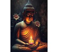SHINERING Vintage Lotus Meditation Buddha Statue Sculpture Art Poster Aesthetics Zen Religion Canvas Painting Edition Living Room Home Decor A1 40X50Cm Unframed