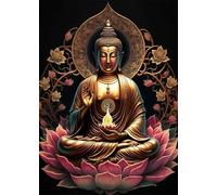 SHINERING Vintage Lotus Meditation Buddha Statue Sculpture Art Poster Aesthetics Zen Religion Canvas Painting Edition Living Room Home Decor A4 40X50Cm Unframed