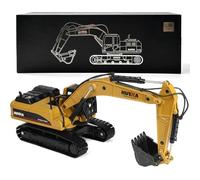 SHINESIGNAL Excavator Toy, 1/50 Metal Die-cast Backhoe Front Loader Bulldozer, Construction Vehicle Model Decoration Toy Gift for Boys (GC061-Excavator Gift Box-Yellow)