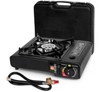 SHINESTAR Dual Fuel Portable Gas Stove for Propane & Butane, Camping Stove with Single Burner, Propane Adapter Hose and Carrying Case Included, 7800BTUs