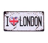 Shinewe Auto License Plate Car Tag Home/Cafe Bar/Pub/Restaurant/Exhibition Wall Decor Vintage Plaque 15x30cm (I LOVE LONDON)