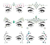 SHINEYES 6 Pcs Gemstone Face Stickers for Music Festival Holiday Party, Rhinestone Face decal for Halloween Christmas, Face Glitter Sticker Temporary Tattoo for Birthday Carnival