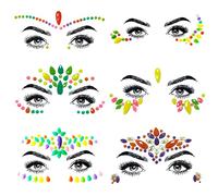 SHINEYES 6 Pcs Noctilucent Glow Face Sticker Glitter Gems jewels for Halloween Festival Party, Fluorescence Rhinestone Festival Face Stickers, Eyes Face Body Temporary Tattoos