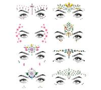 SHINEYES 8 Pcs Gemstone Face Stickers for Music Festival Holiday Party, Rhinestone Face decal for Halloween Christmas, Face Glitter Sticker Temporary Tattoo for Birthday Carnival
