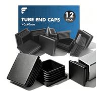 shinfly 40 x 40 mm Square Tube Inserts, Black PE Plastic End Caps for Steel, Aluminium & Metal Box Section Tubes, Square Tube Plugs, Fits 1.2-2.0 mm Wall Thickness, Pack of 12