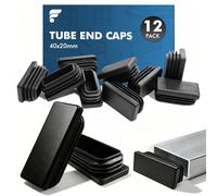 shinfly 40x20 mm Rectangular Tube Inserts, Black Plastic End Caps, 12 Pack | Box Section End Caps for Steel, Aluminium & Metal Tubes, Rectangular Tube Plugs for Tables, Desks, Chairs, Bed, Furniture