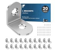 Shinfly Angle Brackets 20 Pcs, L Brackets for Wood with 45 Pcs Screws, 20 x 20mm Corner Metal Bracket for Wood for Furniture Shelves Chair Table Window