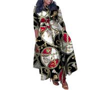 SHINFY Womens Plus Size Camo Dress Long Sleeve African Print Camouflage A-line Flowy Long Maxi Dress with Tie, 3-black, L
