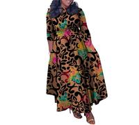 SHINFY Womens Plus Size Camo Dress Long Sleeve African Print Camouflage A-line Flowy Long Maxi Dress with Tie, 3-brown, XL