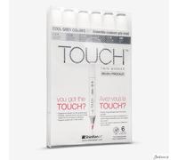 ShinHan Touch Twin Brush Marker Pen Set Grey Colours 6 Pack Art Drawing