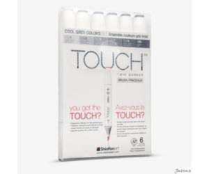 ShinHan Touch Twin Brush Marker Pen Set Grey Colours 6 Pack Art Drawing