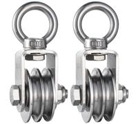 SHINICO Double Cable Pulley Block Heavy Duty Stainless Steel 2 Pack, Bearing Inside, Swivel Single Pulley Wheel, Good for Pulley Lifing System, Loading 1100lb