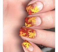 Shining Artificial Tips 24Pcs Maple Leaves Pattern Short Rectangular Press On Nails Tips Glittering Not Need Adhesive Quick Wear Press On Fingernail Set