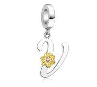 Shining Charm Initial Letter V Beads Charms for 3mm Snake Bangle Bracelet with Sunflower Gifts for Her Him Jewellery