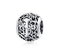 Shining Charm Letter Initial I Alphabet Beads Round Flower 925 Sterling Silver Charms for Bracelets