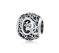 Shining Charm Letter Initial Q Alphabet Beads Round Flower 925 Sterling Silver Charms for Bracelets