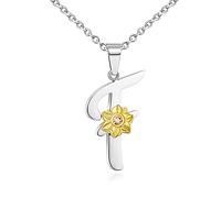 Shining Charm Necklaces for Women Letter F Pendant Necklace With Initial on it Stainless Steel Adjustbale Cable Chain 18" 20" Auntie Niece Jewellery