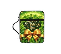 Shining-Clover-St.Patrick's Bible Cover Case with Handle, Water-Resistant Oxford Fabric Bible Bag Organizer with Zipper Pockets for Church