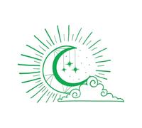 Shining Crescent Moon with Stars and A Cloud Boho Wall Decals 68x93cm Removable Without Leaving Glue Green