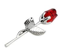 Shining Crystal Red Rose with Metal Stem - Elegant Glass Flower Ornament for Home, Desk, Wedding or Romantic Valentine's Day Decor (Silver)