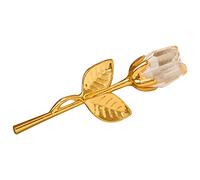 Shining Crystal Red Rose with Metal Stem - Elegant Glass Flower Ornament for Home, Desk, Wedding or Romantic Valentine's Day Decor (Gold)