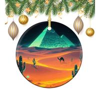 Shining Desert Ceramic Christmas Ornaments 3 Inch Vintage Hanging Baubles with Gold String for Xmas Tree Decorations Holiday Party Yard Garden Home Decor Festive Keepsake Gift Exchange