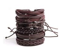 Shining Diva Fashion 6pcs Latest Collection Genuine Leather Bracelet Wraps Casual Skin Friendly Stylish Bracelets for Men Boys