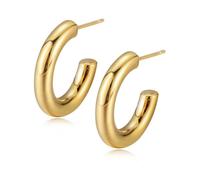 Shining Diva Fashion Celebrity Inspired 14K Real Gold Plated Simple Link Chain Chunky Huggie Hoop Earrings Trendy Stylish Copper Earrings for Women Girls Teens, One, Metal, No Gemstone