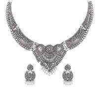 Shining Diva Fashion Choker Design Oxidized Silver Traditional Necklace Jewelry Set for Women (Silver) (11552s)