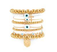 Shining Diva Fashion Evil Eye Charm Lucky Protection Bohemian Stackable Multilayer Beaded Bracelet for Women and Girls, One Size, Crystal, No Gemstone