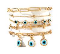 Shining Diva Fashion Evil Eye Charm Lucky Protection Bohemian Stackable Multilayer Beaded Bracelet for Women and Girls, One Size, Crystal, No Gemstone
