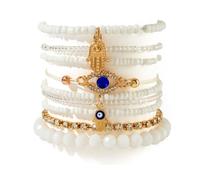 Shining Diva Fashion Evil Eye Charm Lucky Protection Bohemian Stackable Multilayer Beaded Bracelet for Women and Girls, One Size, Crystal, No Gemstone