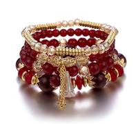Shining Diva Fashion Latest Stylish Bohemian Stackable Multilayer Crystal Charm Beaded Bracelet for Women Girls, One Size, Crystal, No Gemstone